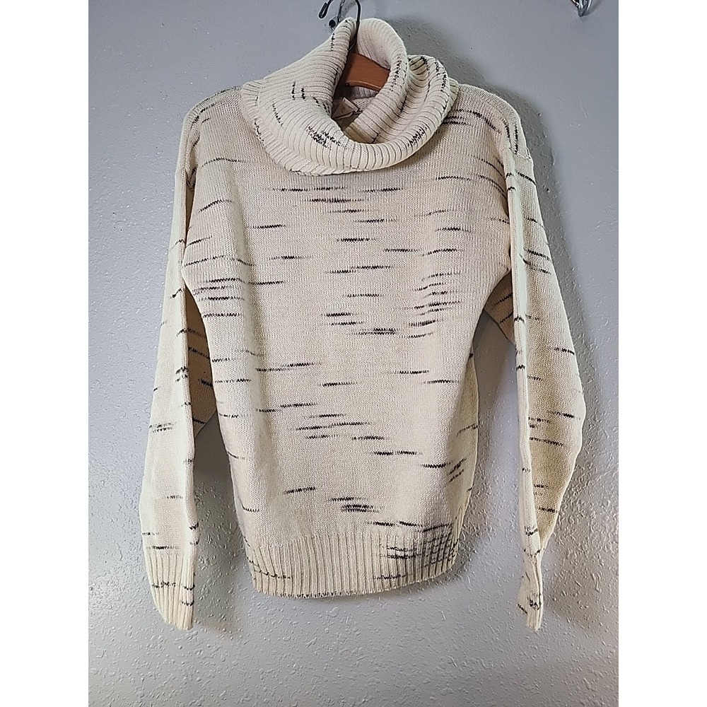 Vintage John Meyer Women's Med Brown Ivory Cowl Neck Sweater Wool Grandma